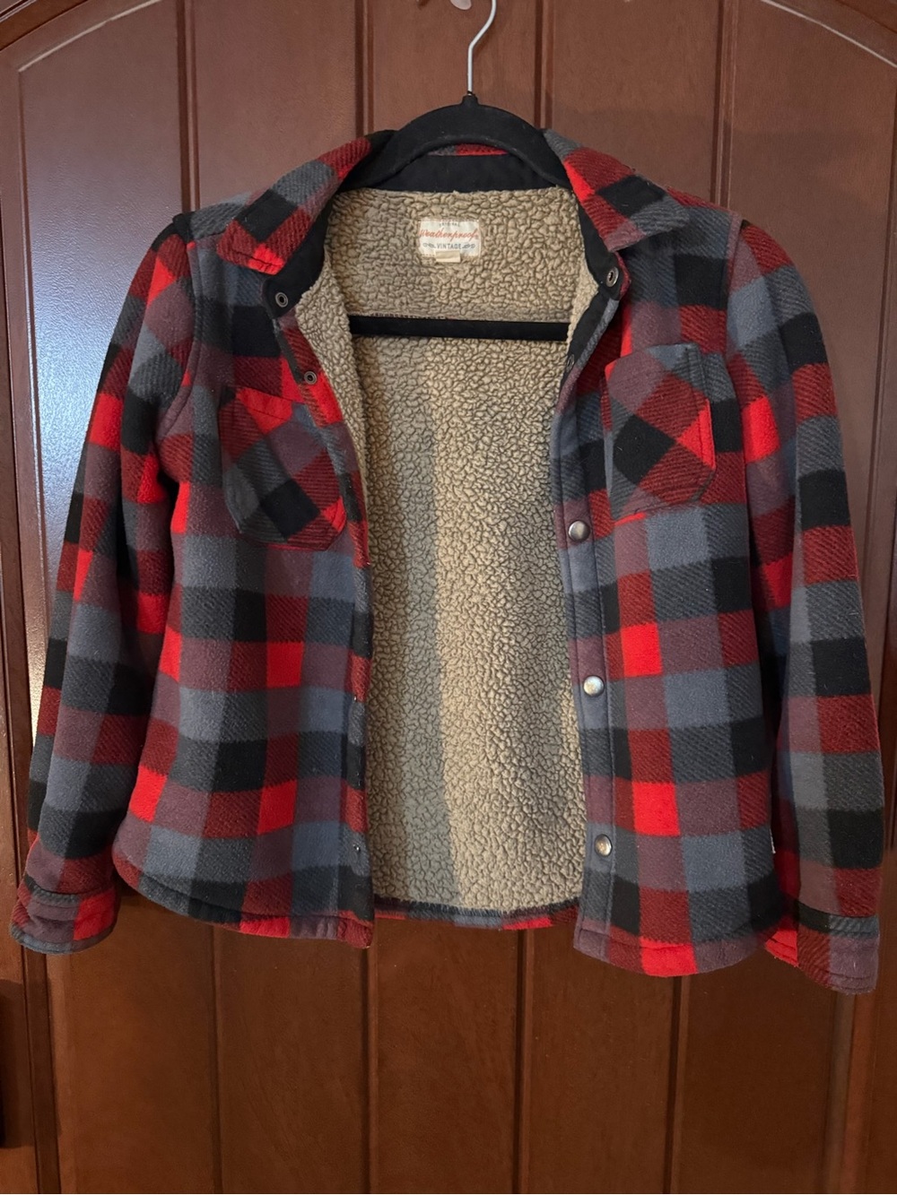 Weatherproof Red & Gray Plaid Sherpa-Lined Kids Jacket